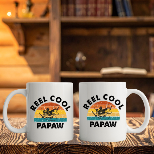 Reel Cool Papaw Coffee Mug, Coffee Mug For Papaw, Gift For Papaw, Bass Fish Mug, Retro Mug