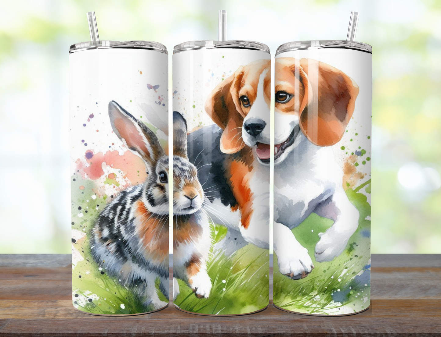 Beagle Tumbler, Rabbit Tumbler, Beagle Chasing Rabbit 20oz Skinny Tumbler