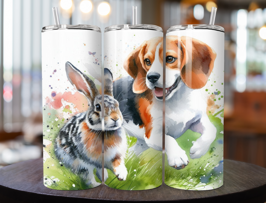 Beagle Tumbler, Rabbit Tumbler, Beagle Chasing Rabbit 20oz Skinny Tumbler