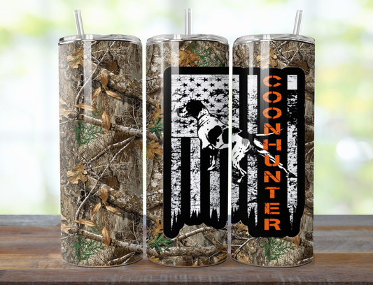 American Flag, Coon Dog, Coon Hunter, Camo 20oz Skinny Tumbler