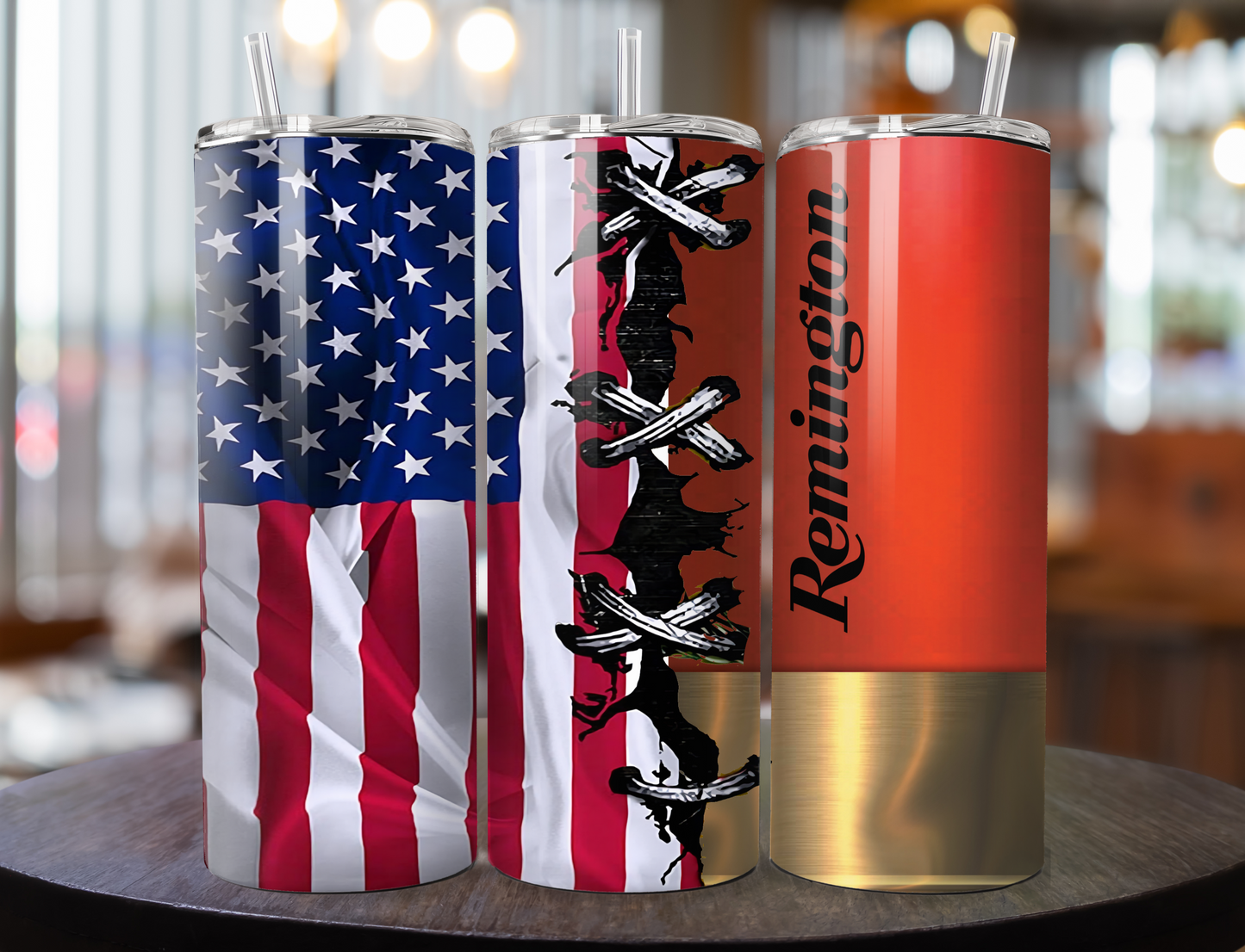 Red Remington With American Flag Tumbler Design for 20oz Skinny Tumbler