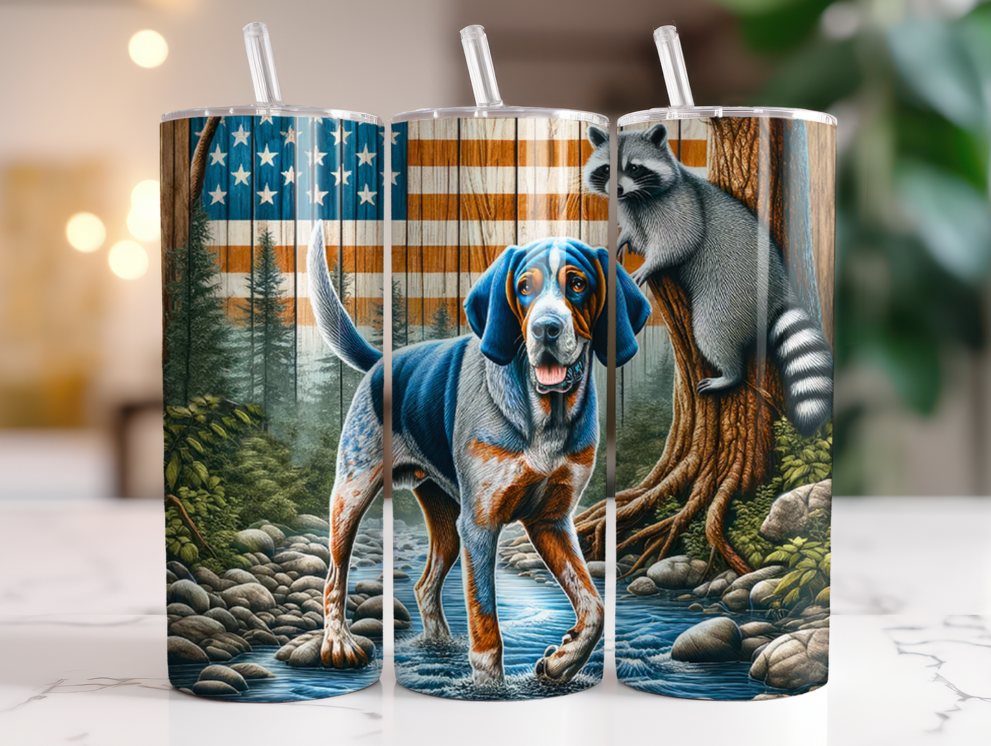 Coon Dog, American Flag, 20oz Skinny Tumbler